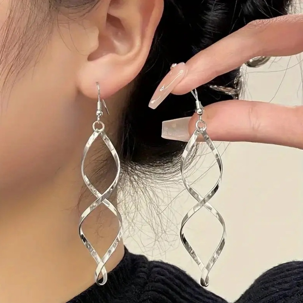 Silver Spiral Dangle Earrings - Trendy - NEW